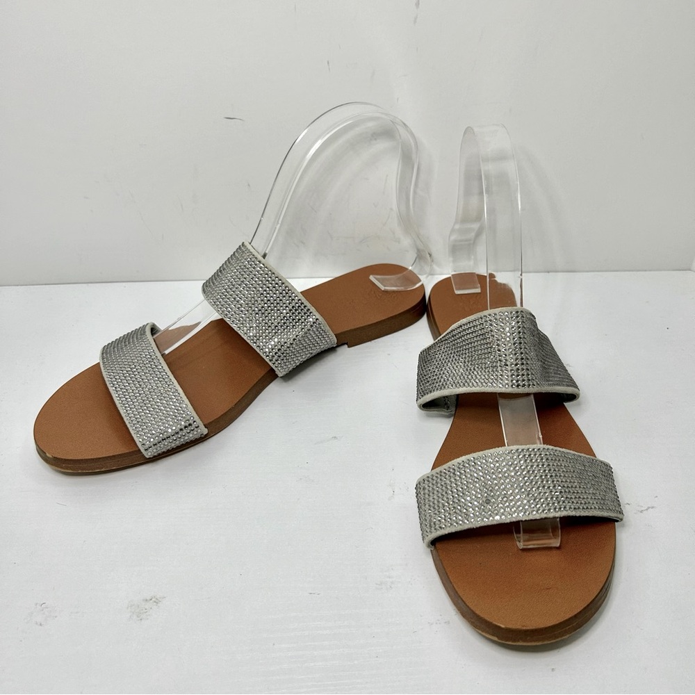 Vince Camuto Rhonda Rhinestone Embellished Leather Slide Sandals Size 7.5